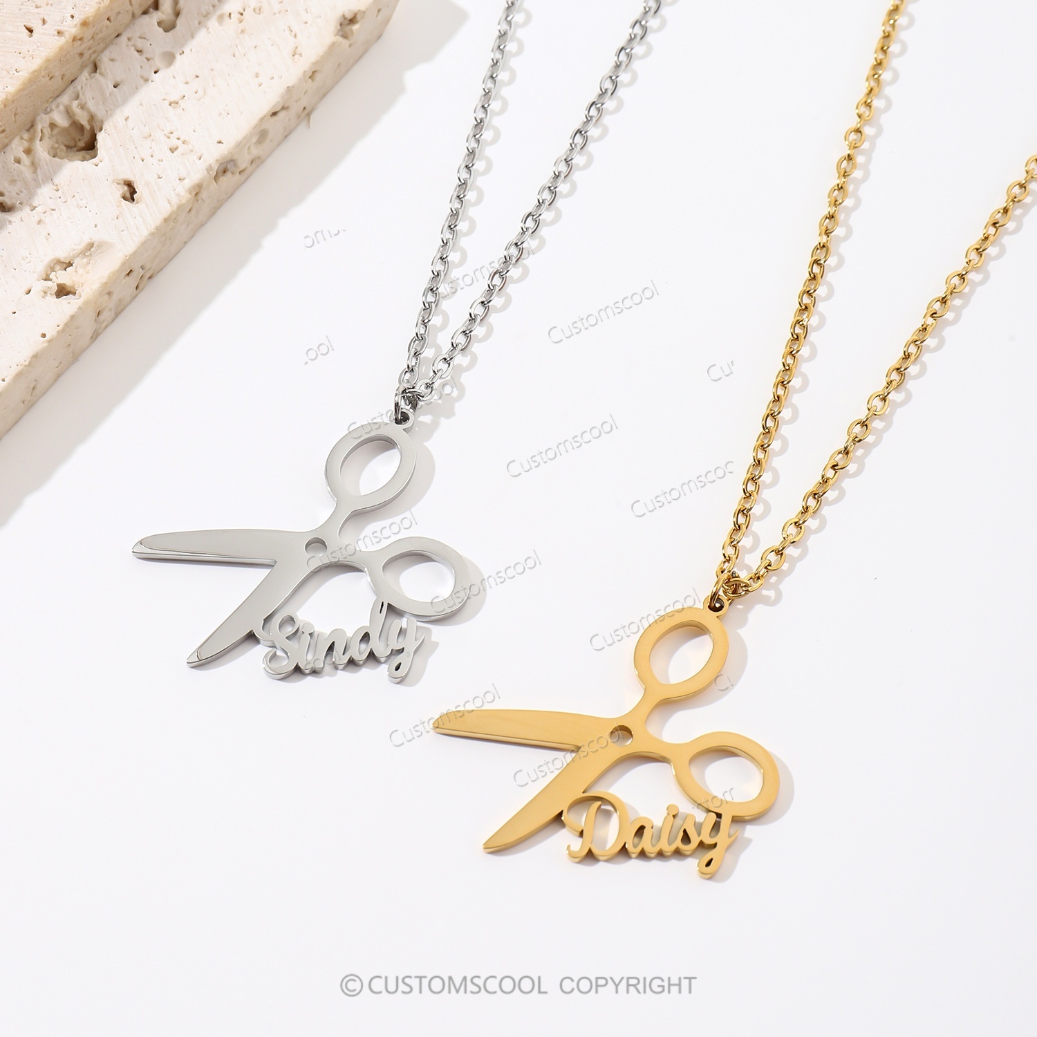 Customizable Barber Name Scissors Necklace Customscool