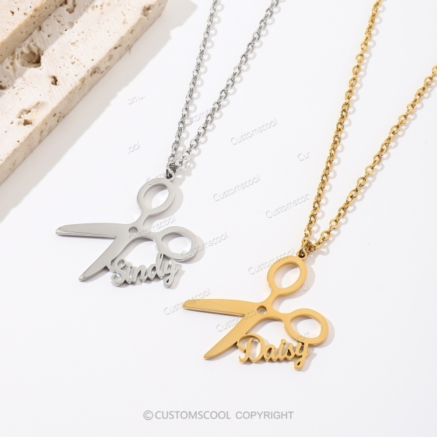 Customizable Barber Name Scissors Necklace Customscool