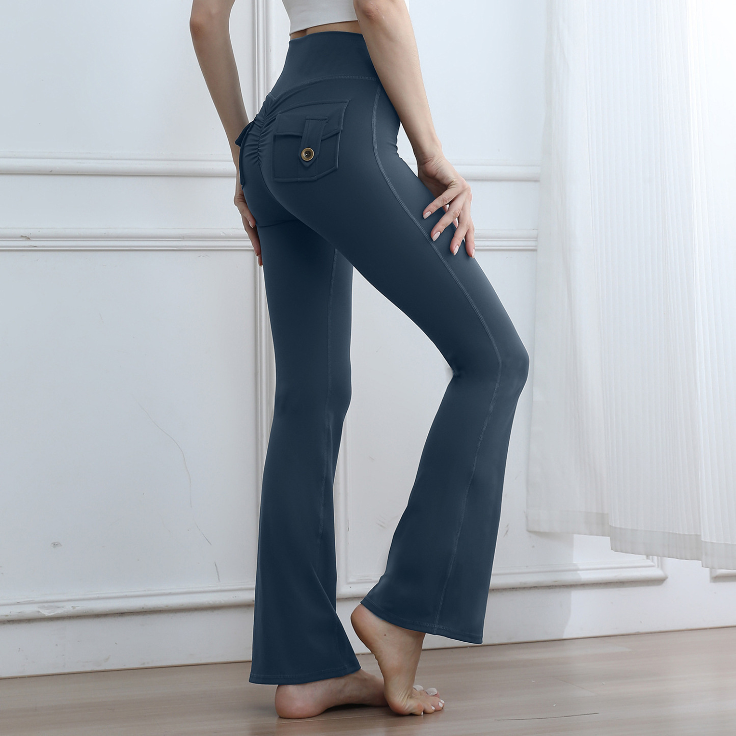 ‌High-Waisted Cargo Pocket Stretch Flared Legging Customscool