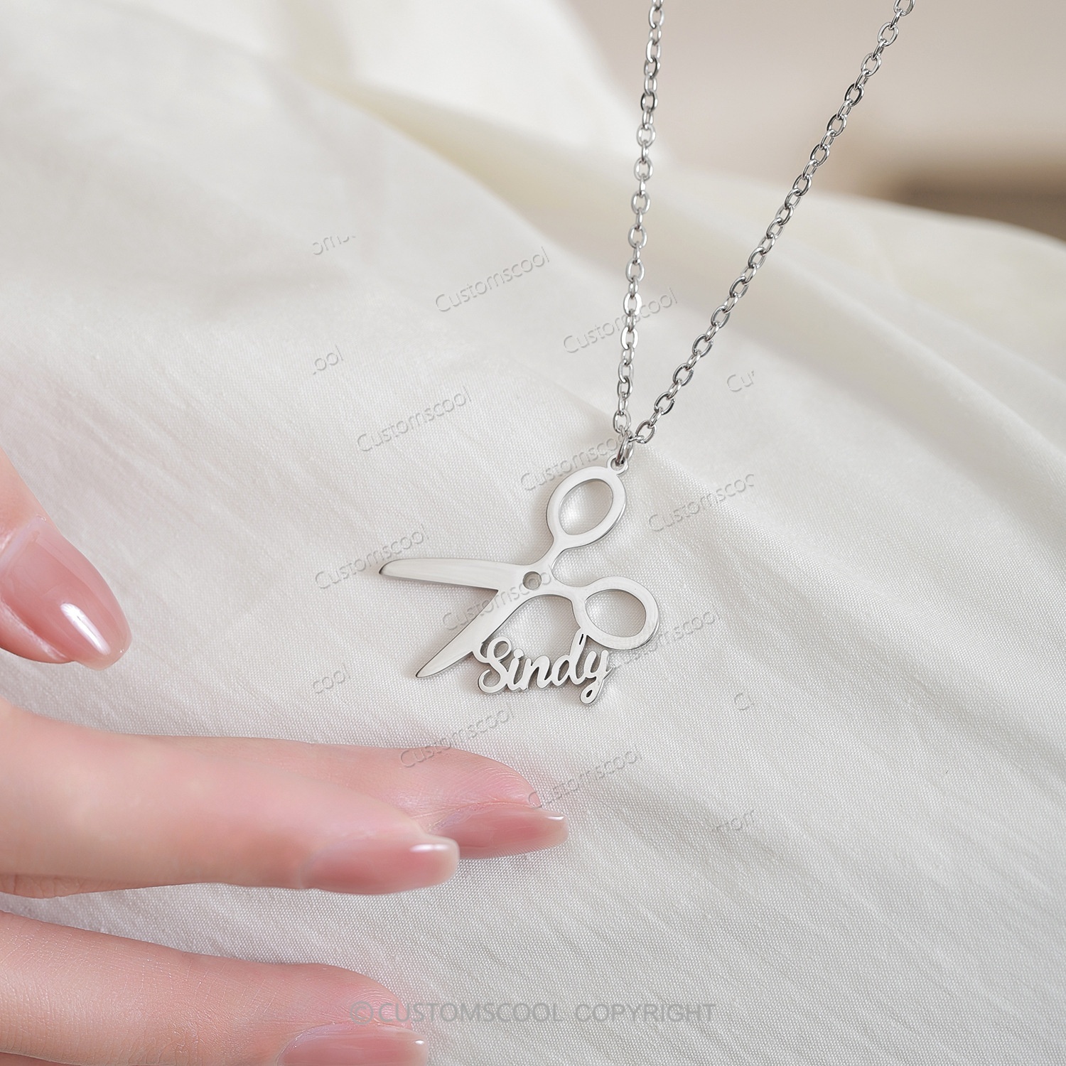 Customizable Barber Name Scissors Necklace Customscool