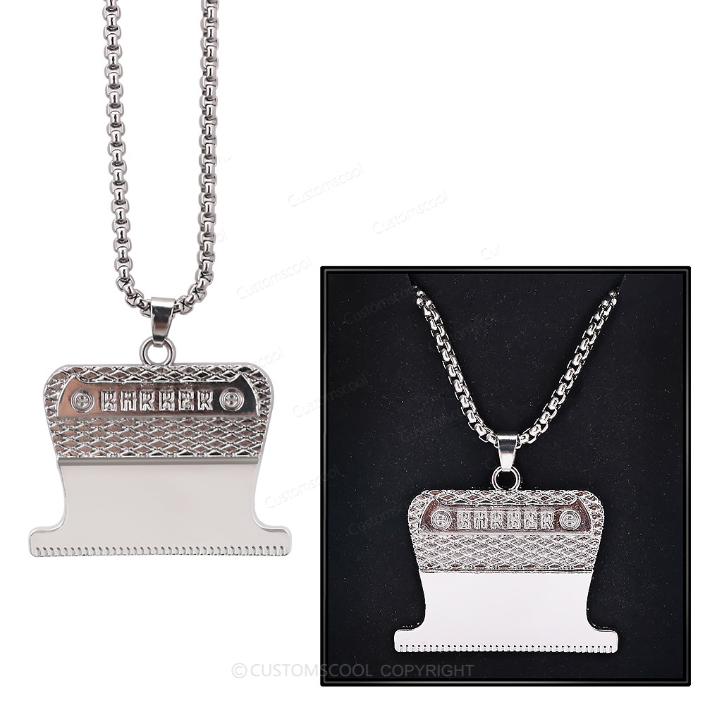 Barber shop rotating light razor razor hair salon seat hair dryer scissors necklace and Scissors comb brooch Customscool