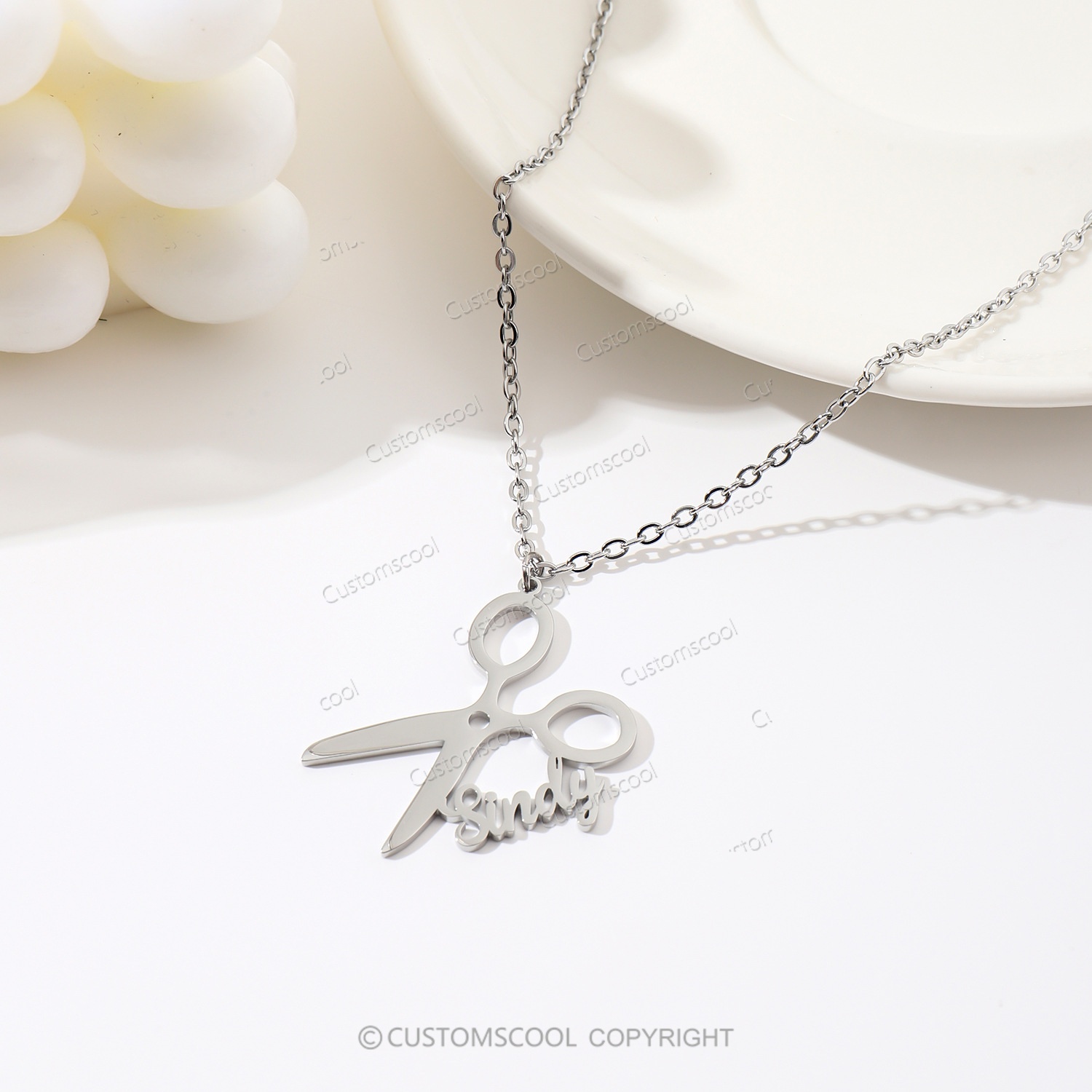 Customizable Barber Name Scissors Necklace Customscool