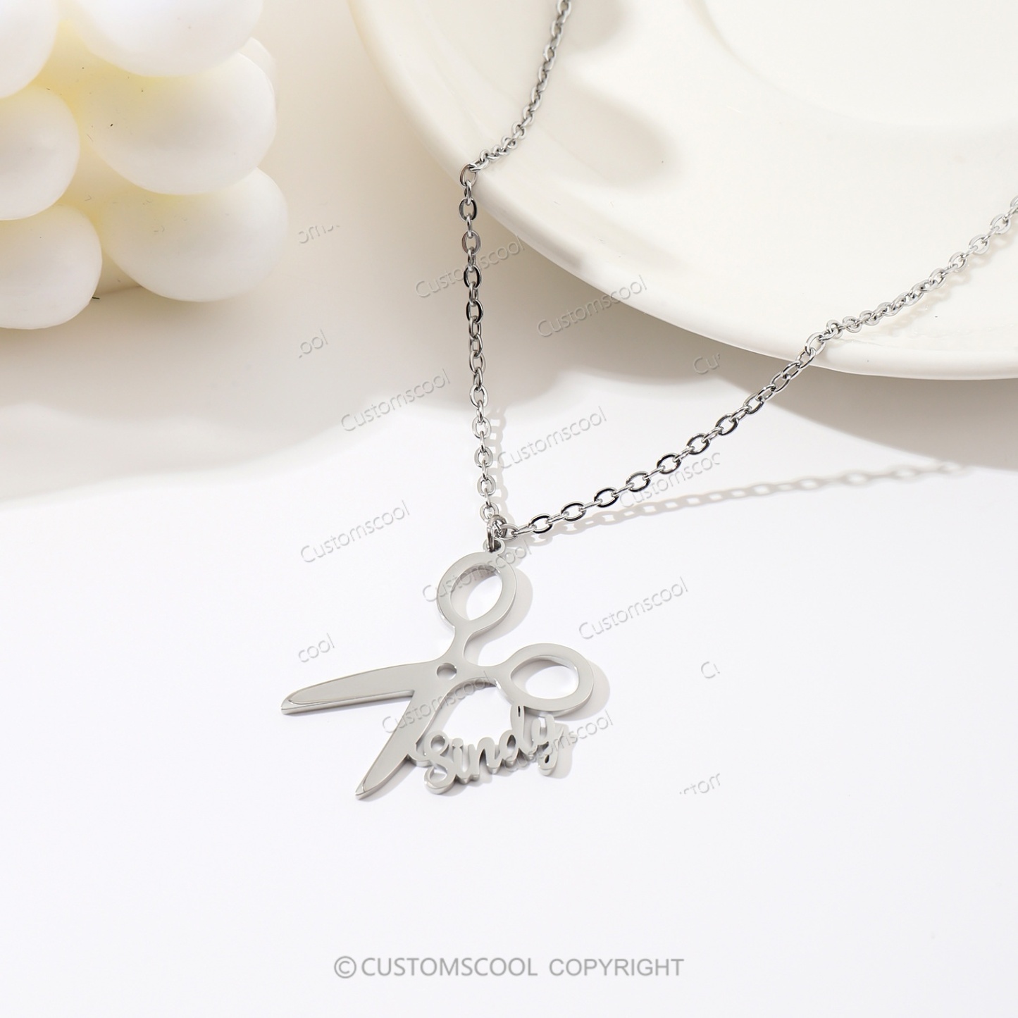 Customizable Barber Name Scissors Necklace Customscool