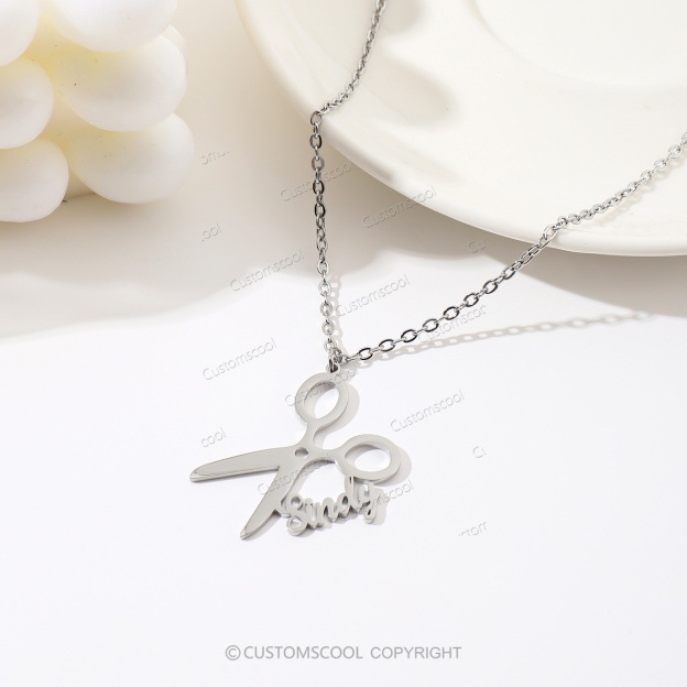 Customizable Barber Name Scissors Necklace Customscool