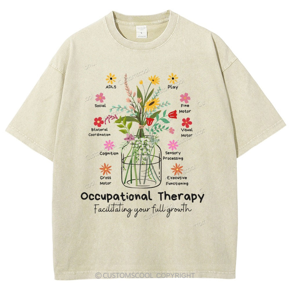 Occupational Therapy Flowers Unisex Fit Washed T-Shirt Customscool