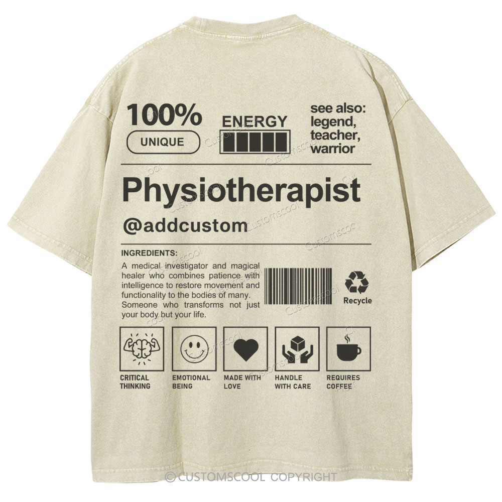 Physiotherapist@addcustom Unisex Fit Washed T-Shirt Customscool