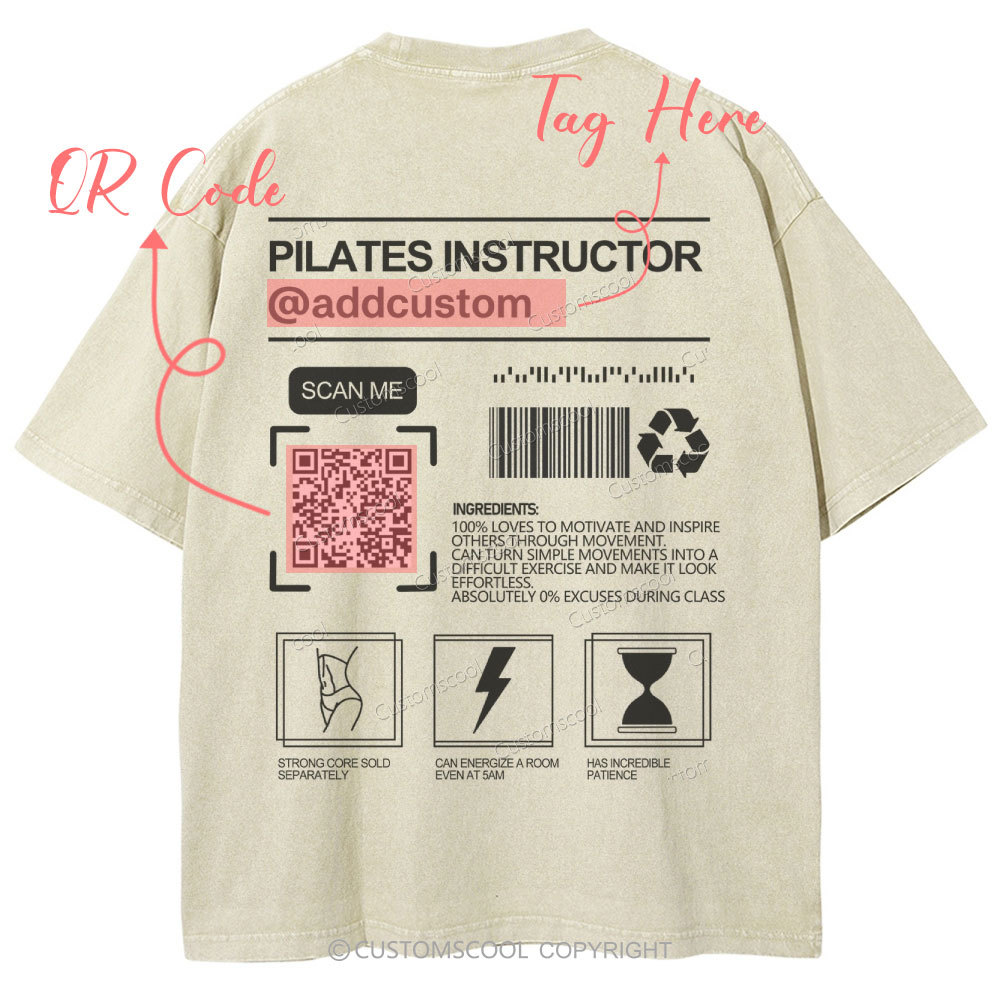 Pilates Instructor Addcustom QR Code Name Unisex Fit Washed T-Shirt Customscool