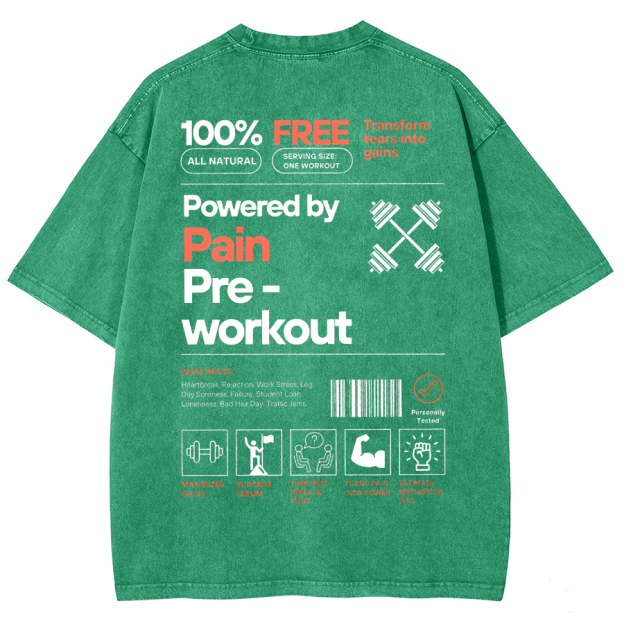 Powered by PainPre-workout Unisex Printed Retro Washed Short Sleeved T-Shirt