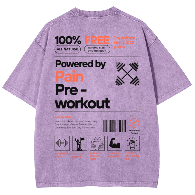 Powered by PainPre-workout Unisex Printed Retro Washed Short Sleeved T-Shirt