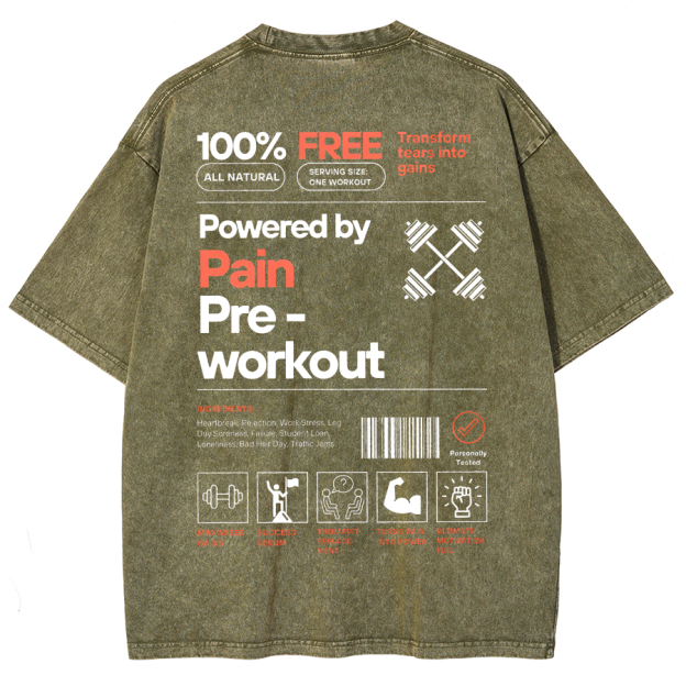 Powered by PainPre-workout Unisex Printed Retro Washed Short Sleeved T-Shirt
