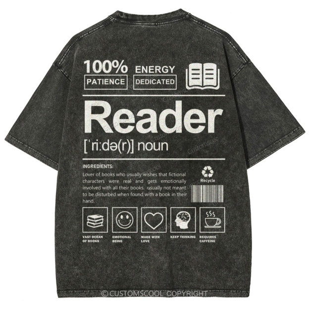 Reader Unisex Fit Washed T-Shirt Customscool