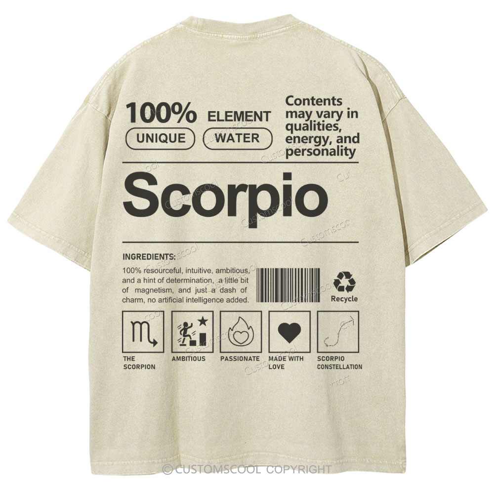 Scorpio Unisex Fit Washed T-Shirt Customscool