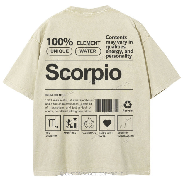 Scorpio Unisex Fit Washed T-Shirt Customscool
