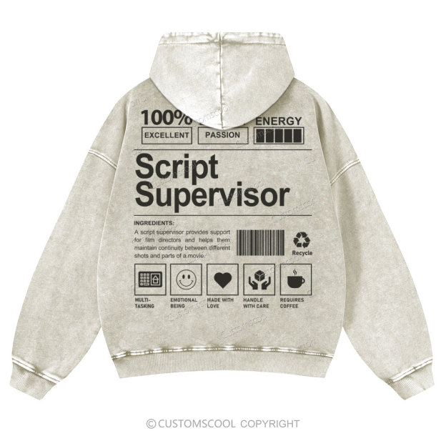 Script Supervisor Casual Washed Hoodie Customscool