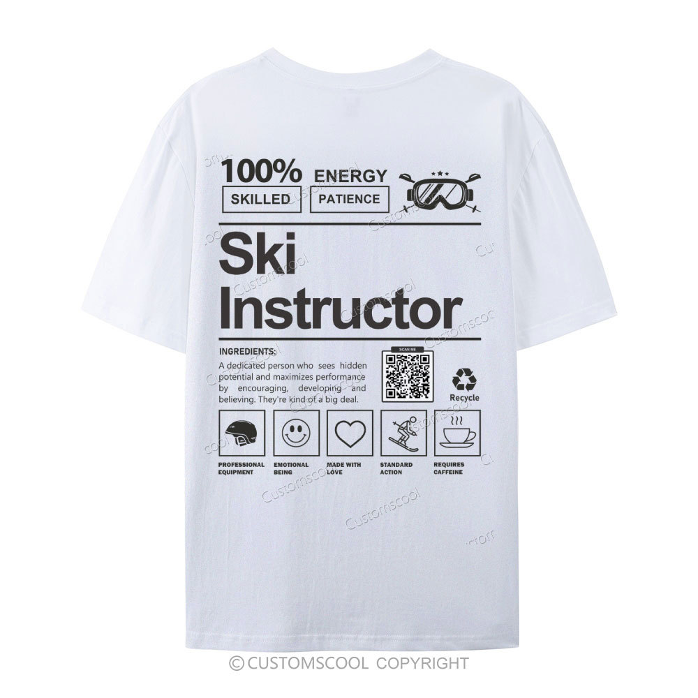 Ski Instructor Addcustom QR Code Casual Short Sleeve T-Shirt Customscool