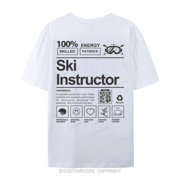Ski Instructor Addcustom QR Code Casual Short Sleeve T-Shirt Customscool