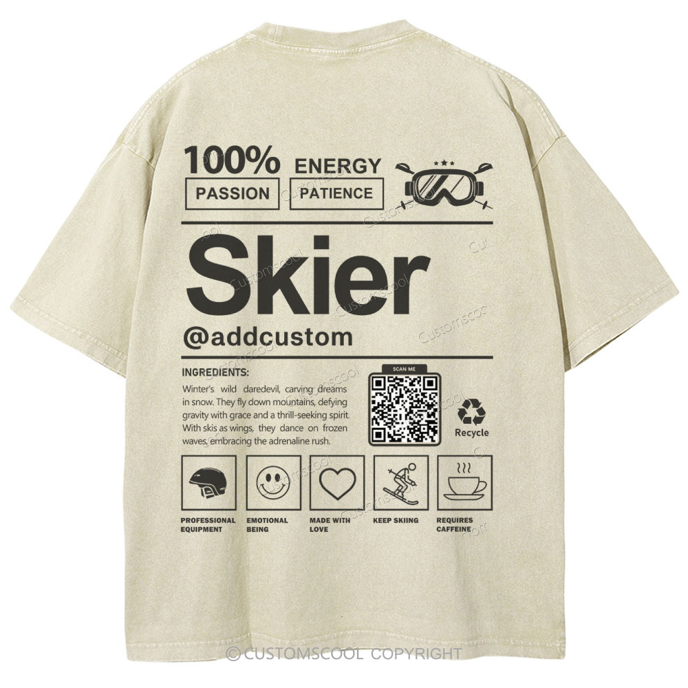 Skier Addcustom QR Code Unisex Fit Washed T-Shirt Customscool