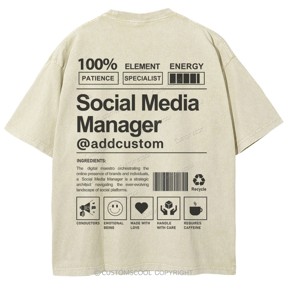 Social Media Manager Addcustom Unisex Fit Washed T-Shirt Customscool