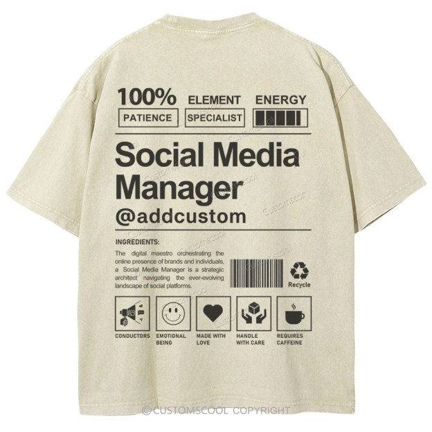 Social Media Manager Addcustom Unisex Fit Washed T-Shirt Customscool