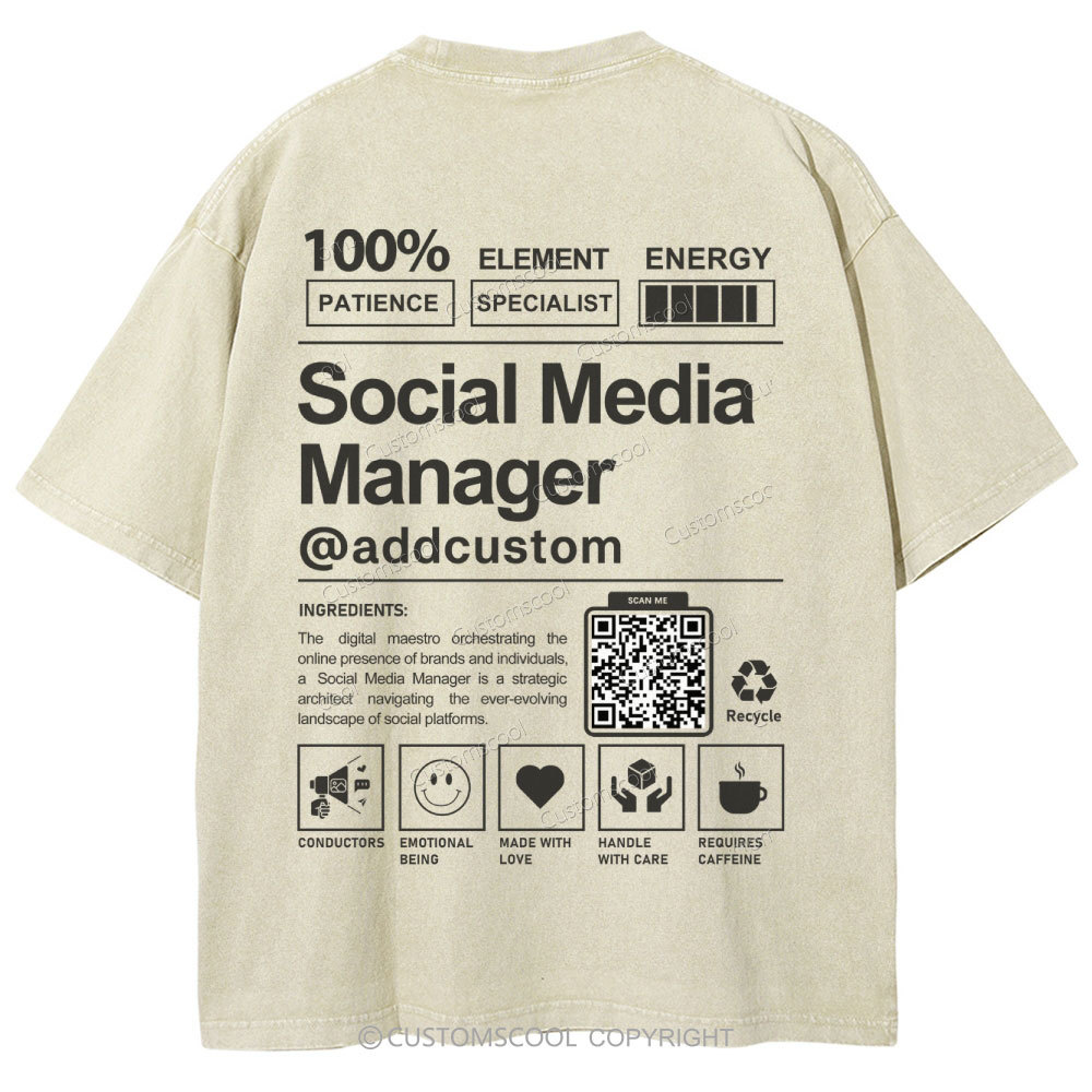 Social Media Manager Addcustom QR Code Unisex Fit Washed T-Shirt