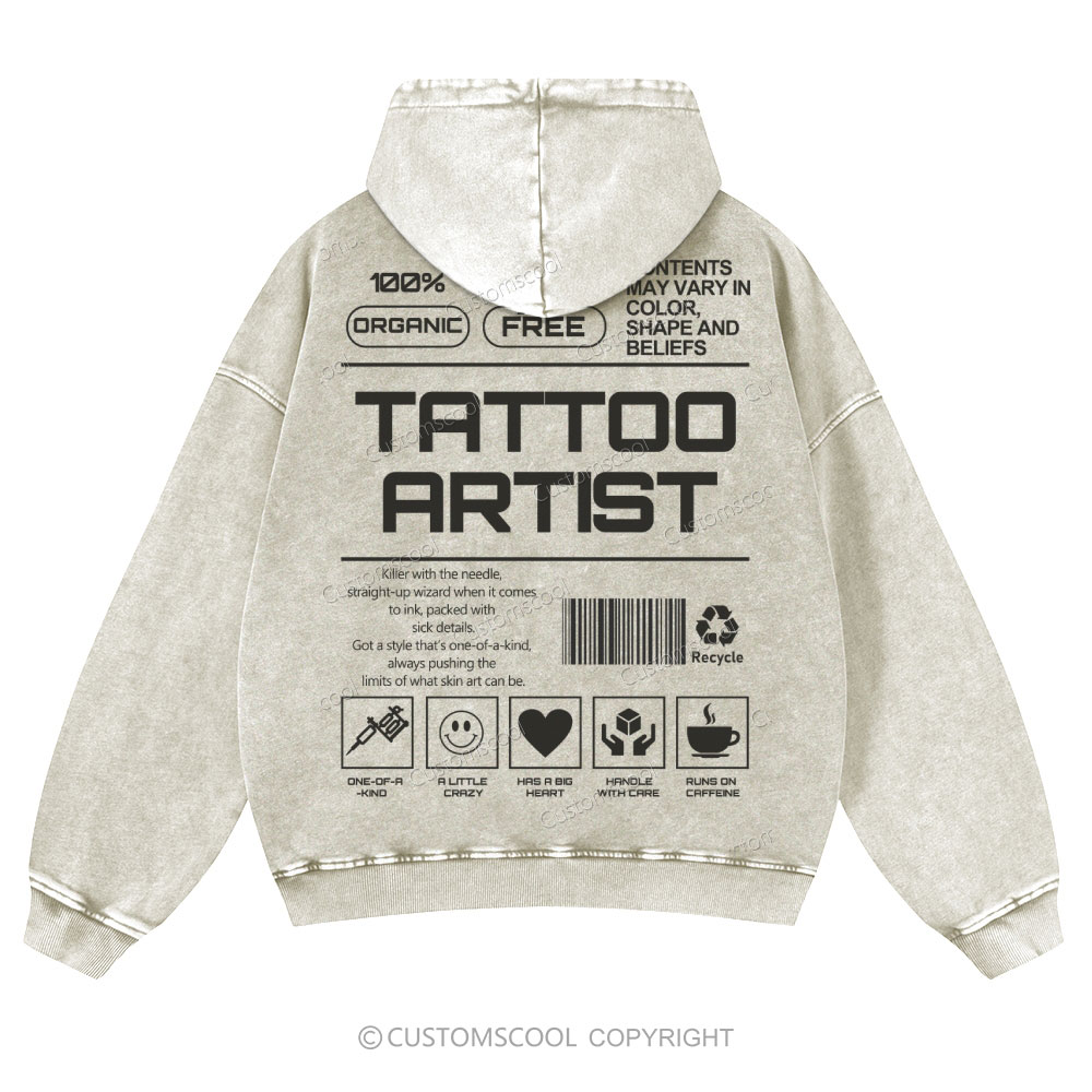 Tattoo Artist Casual Washed Hoodie Customscool