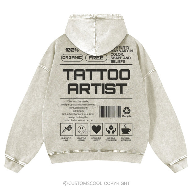 Tattoo Artist Casual Washed Hoodie Customscool