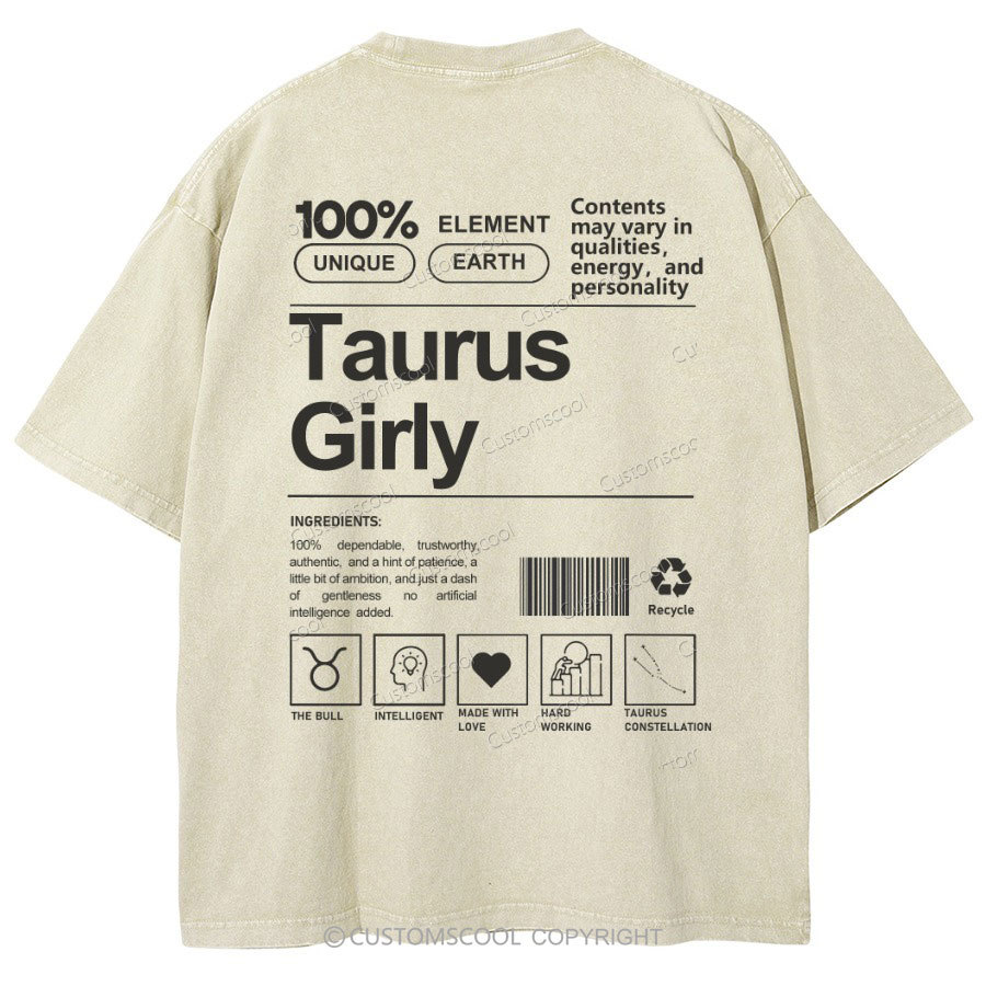 Taurus Girly Unisex Fit Washed T-Shirt Customscool