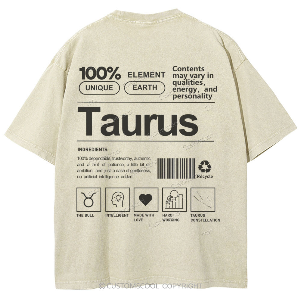 Taurus Unisex Fit Washed T-Shirt Customscool