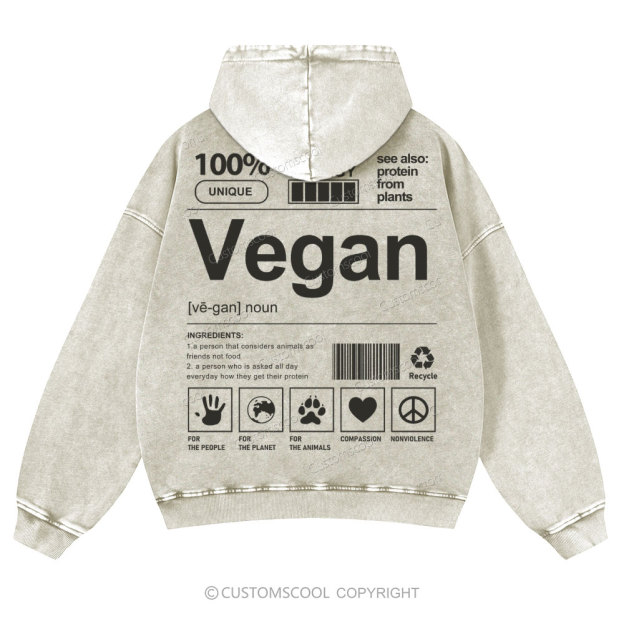 Vegan Casual Washed Hoodie Customscool