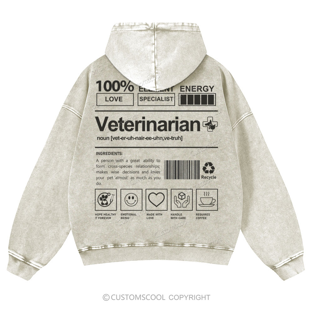 Veterinarian Casual Washed Hoodie Customscool