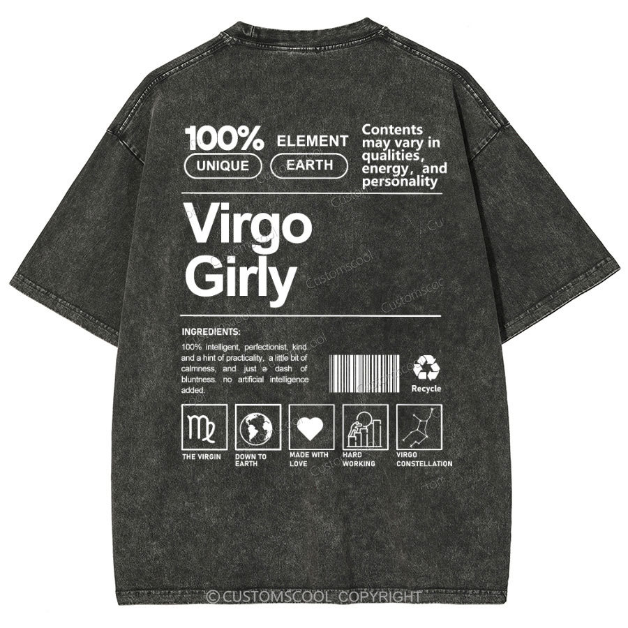 Virgo Girly Unisex Fit Washed Oversized T-Shirt Customscool