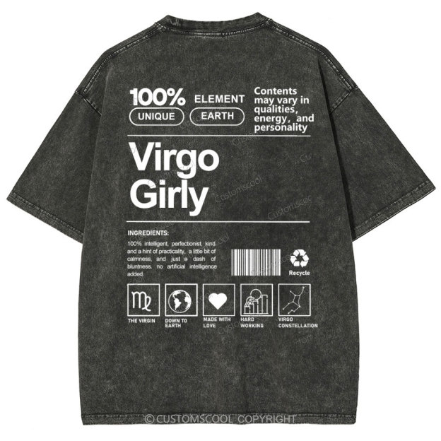 Virgo Girly Unisex Fit Washed Oversized T-Shirt Customscool