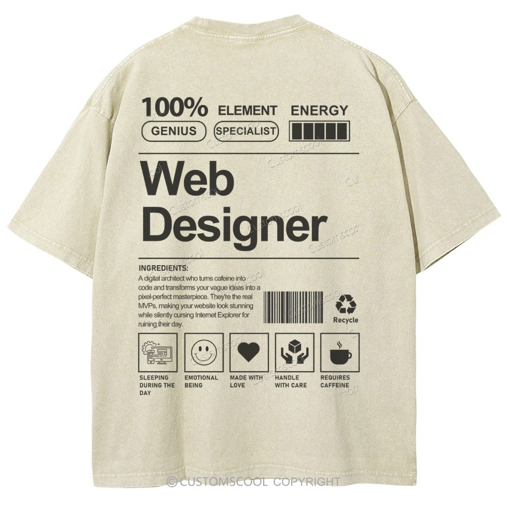 Web Designer Unisex Fit Washed T-Shirt Customscool