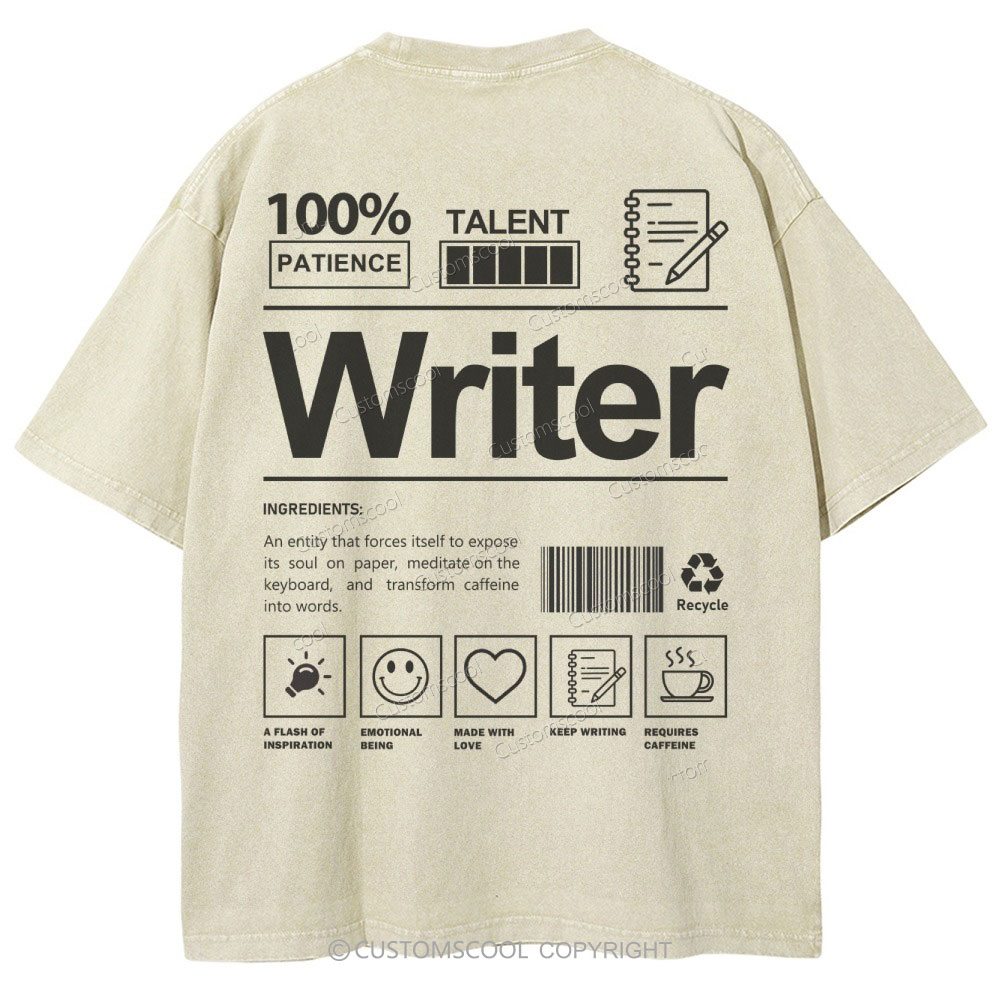 Writer Unisex Fit Washed T-Shirt Customscool