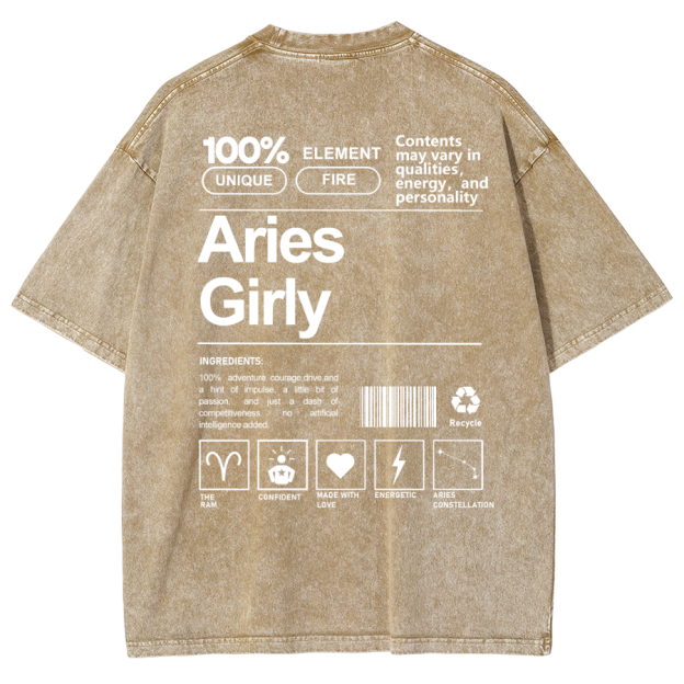 Aries Girly Unisex Fit Washed Oversized T-Shirt