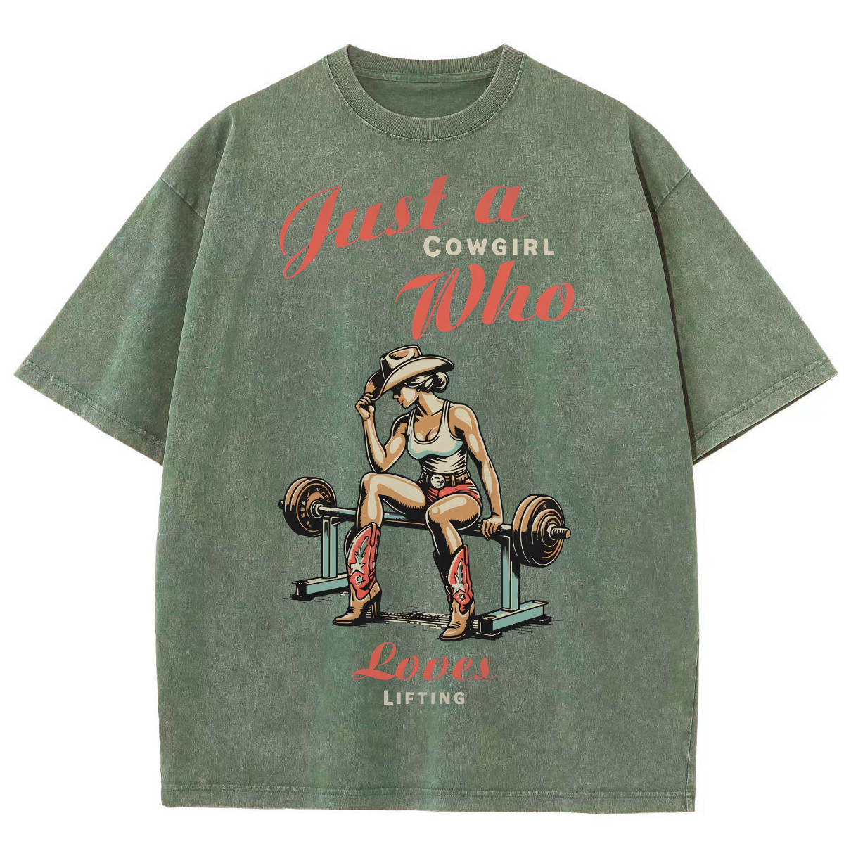 Just A Cowgirl Who Loves Lifting Washed Oversized T-Shirt