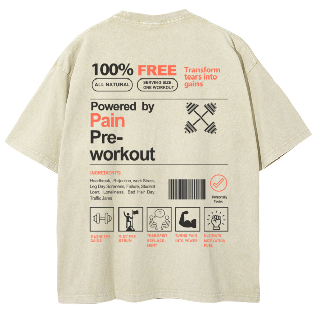 Powered By Painpre-Workout Unisex Fit Washed Oversized T-Shirt