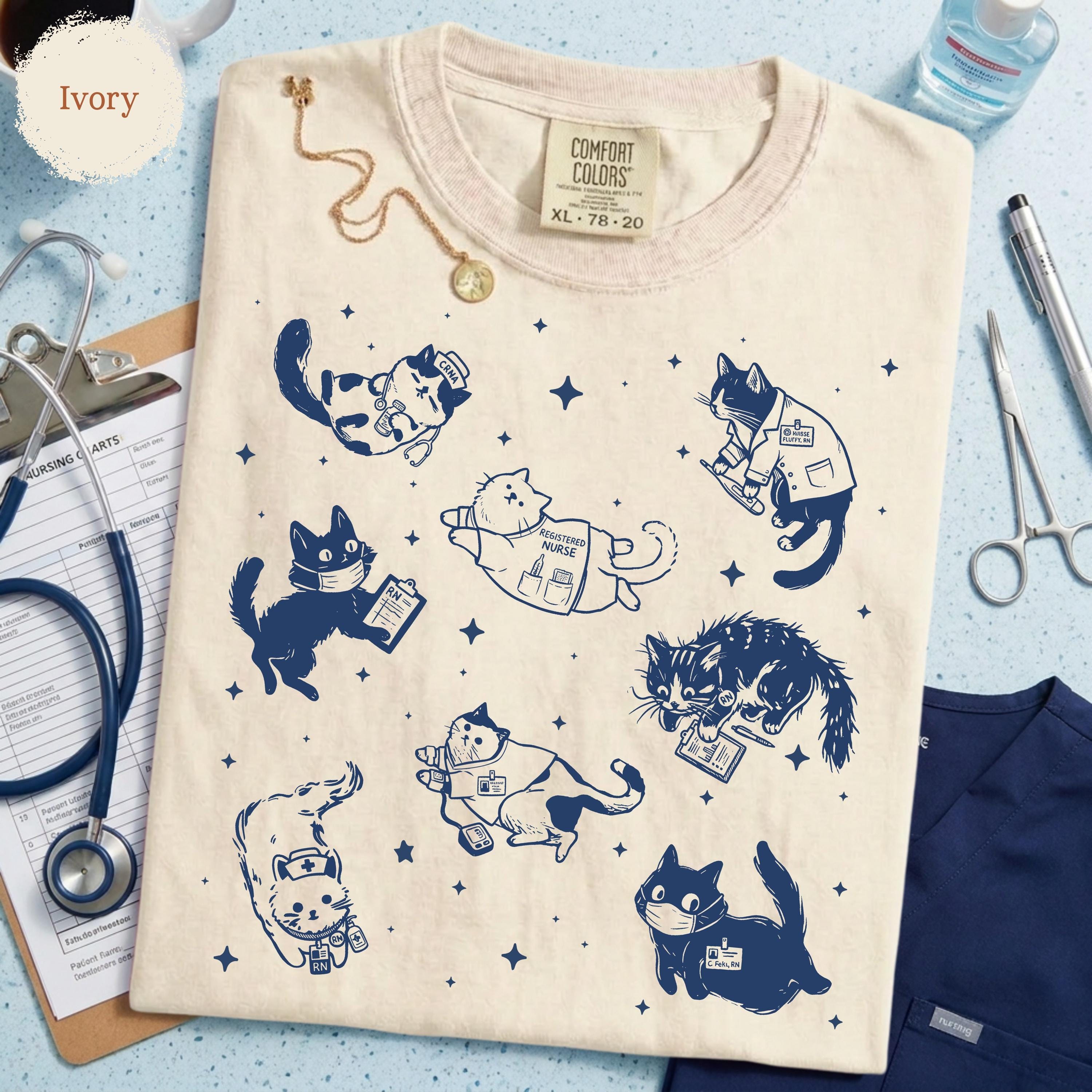 Registered Nurse Cute Cat Washed T-Shirt