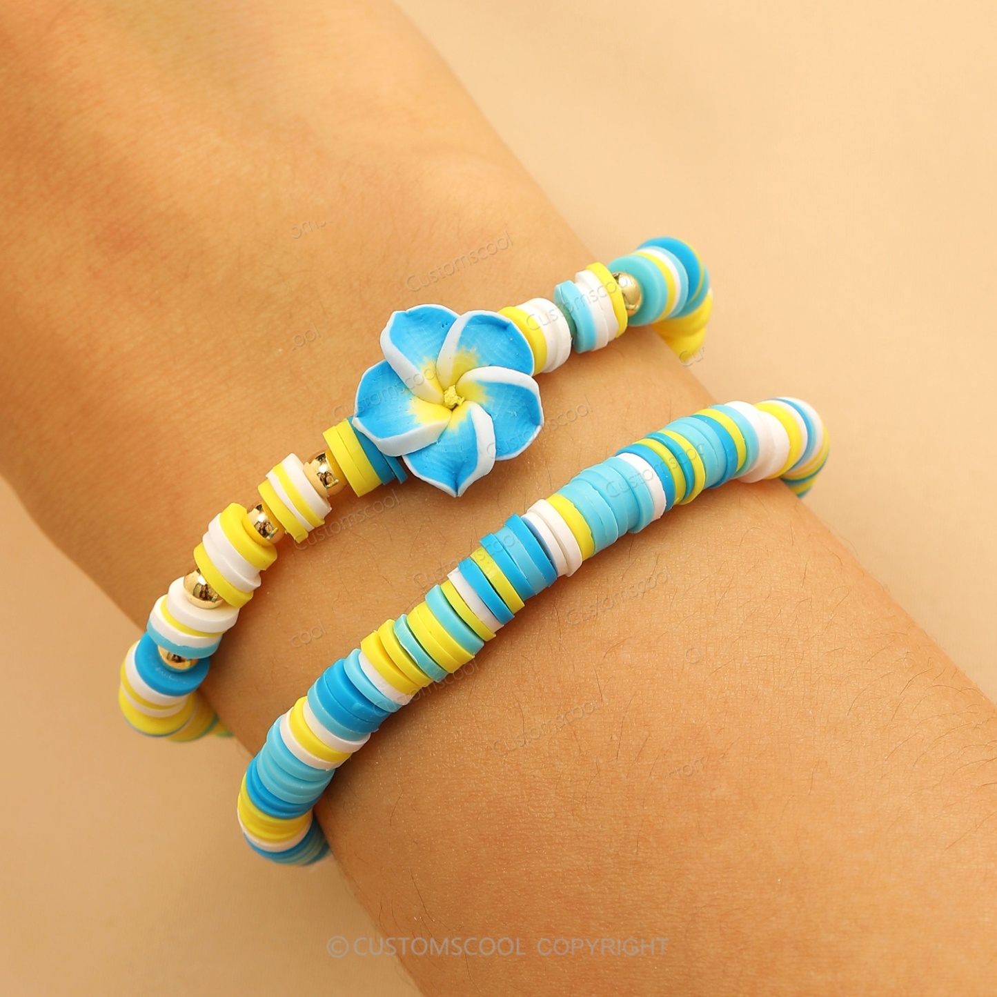 Plumeria Starfish Flowers Alphabet Multi-Layer Stackable Bracelet
