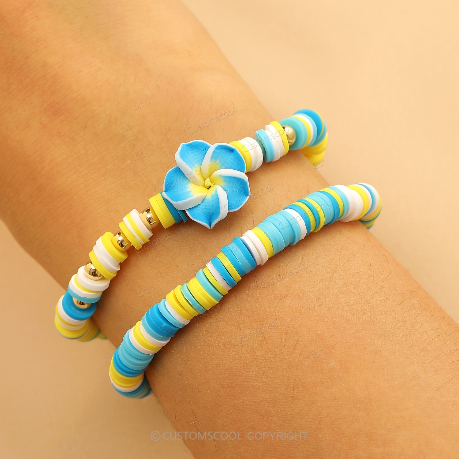 Plumeria Starfish Flowers Alphabet Multi-Layer Stackable Bracelet