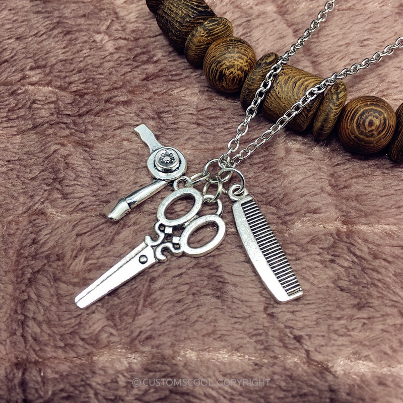 Hair Dryer Comb Scissors Stylist Necklace Customscool