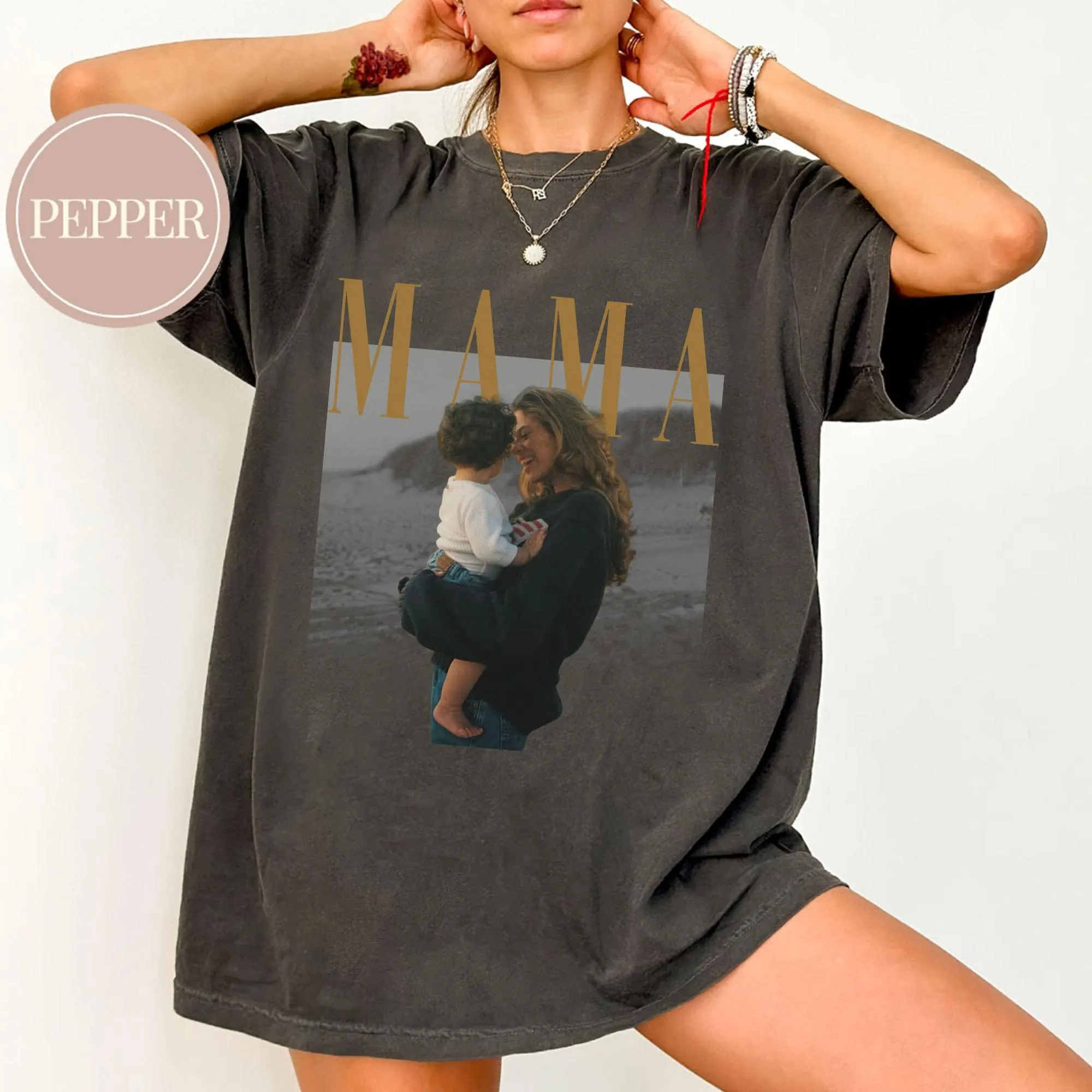 Mama Addcustom Photo And Title Unisex Fit Washed T-Shirt