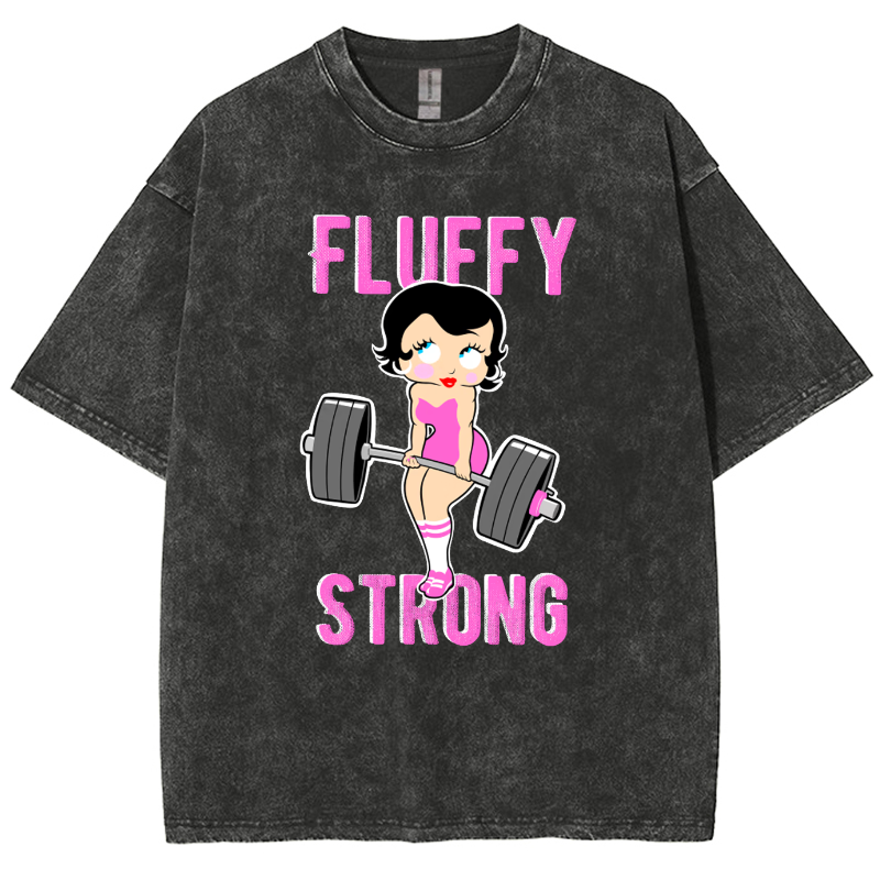 Fitness Girl Fluffy Strong Unisex Fit Washed T-Shirt
