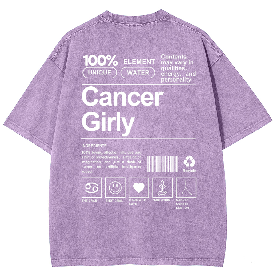 Cancer Girly Unisex Fit Washed Oversized T-Shirt