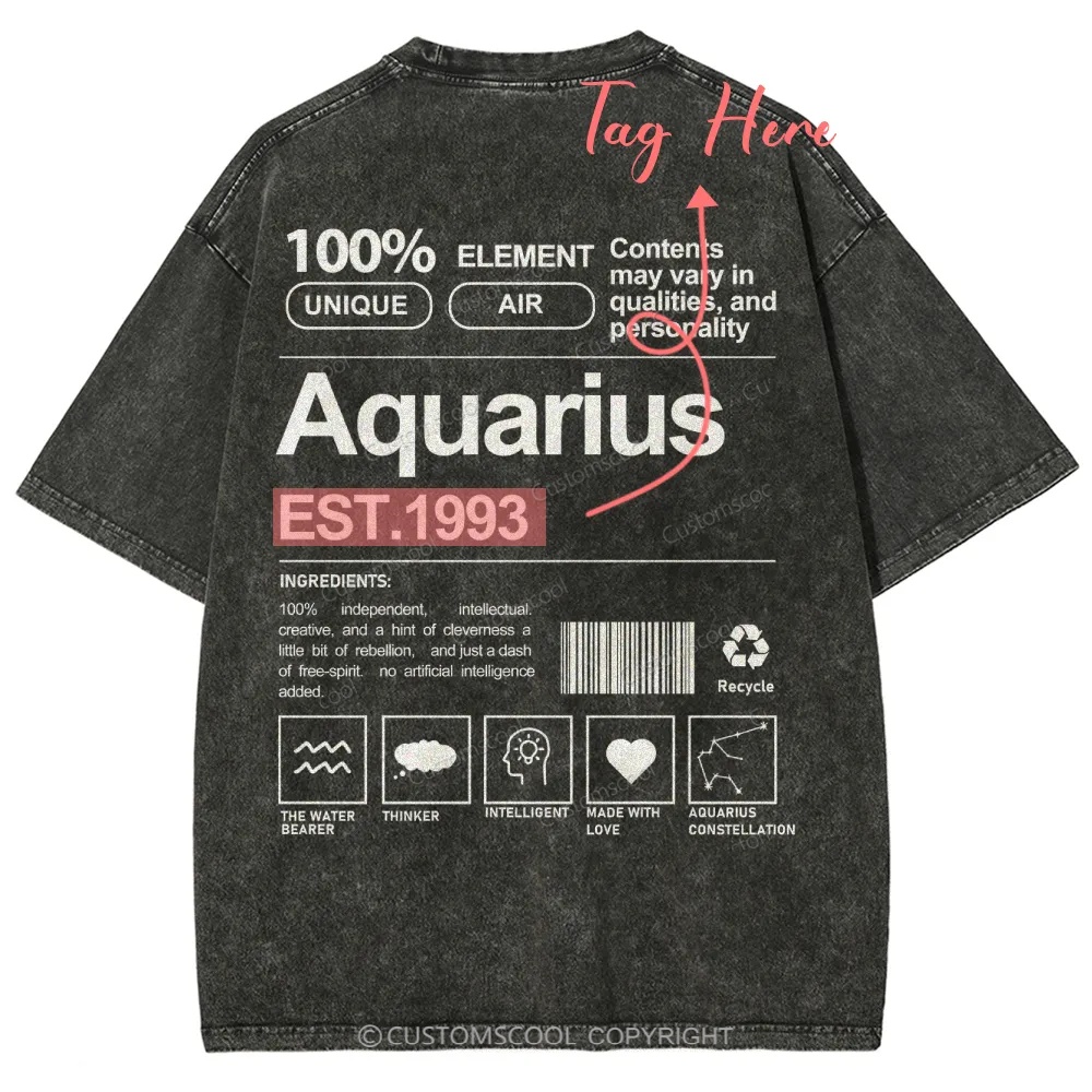 Aquarius Addcustom Unisex Fit Washed T-Shirt Customscool