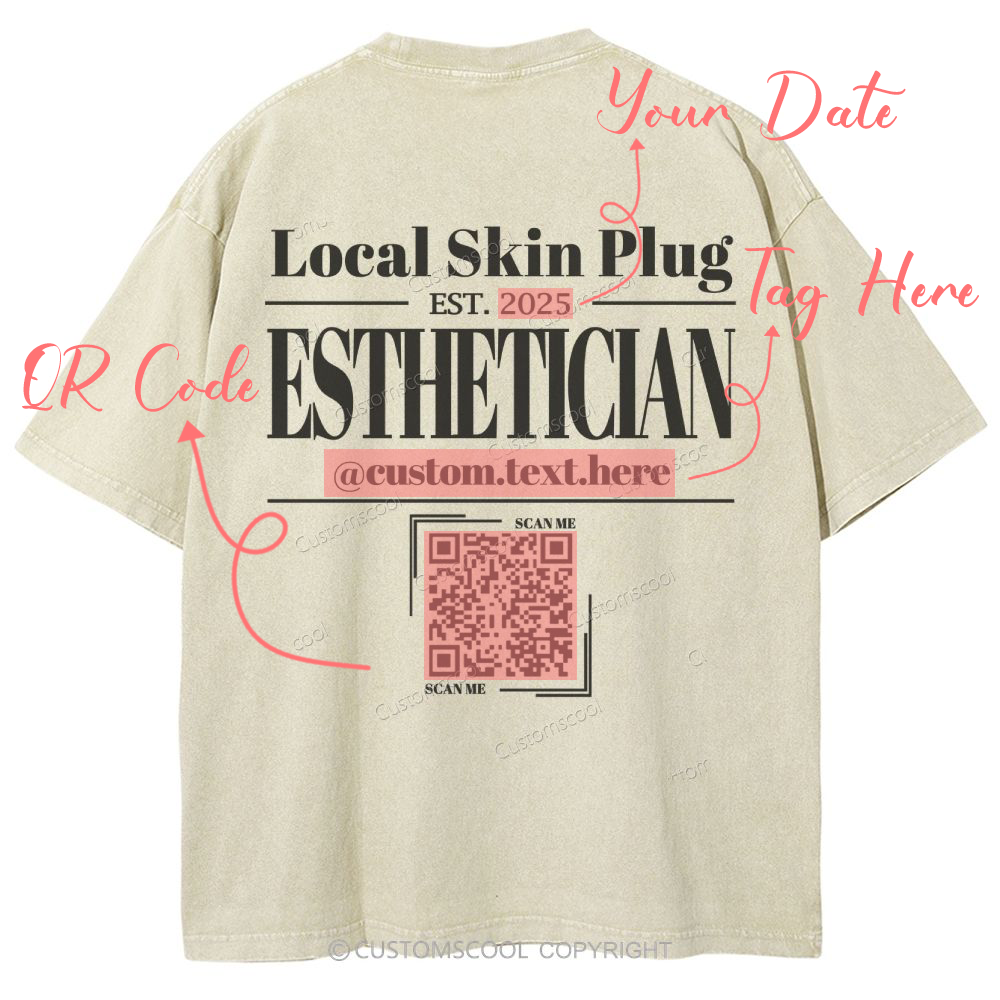 Esthetician Addcustom QR Code Name Unisex Fit Washed T-Shirt