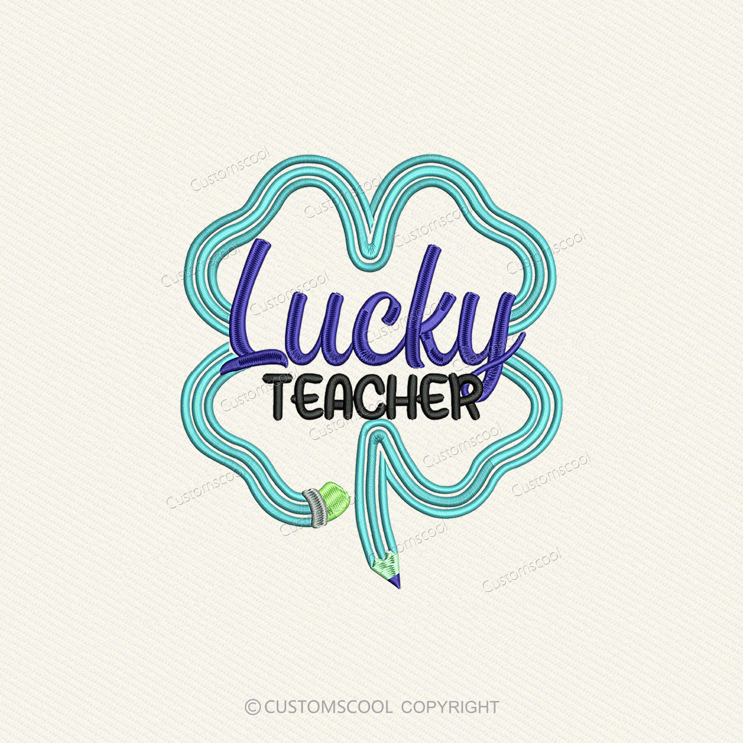 Lucky Teacher Embroidered Unisex Fit Washed T-Shirt