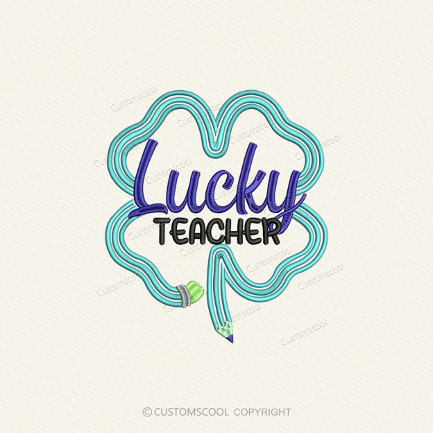 Lucky Teacher Embroidered Unisex Fit Washed T-Shirt