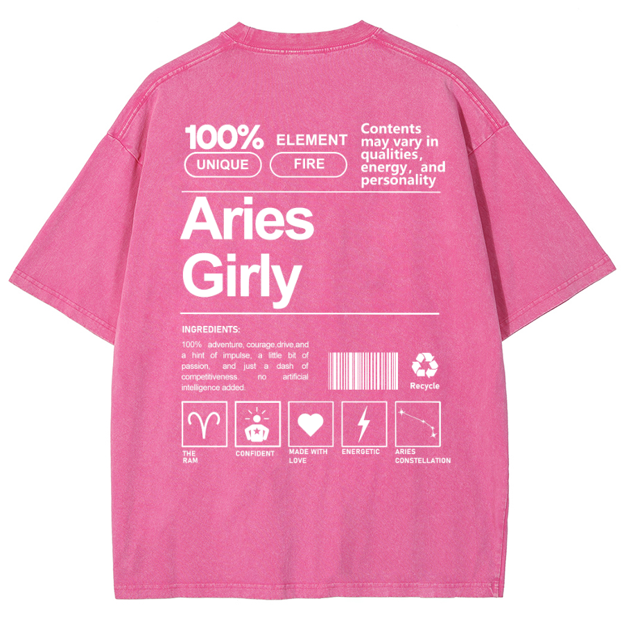 Aries Girly Unisex Fit Washed Oversized T-Shirt