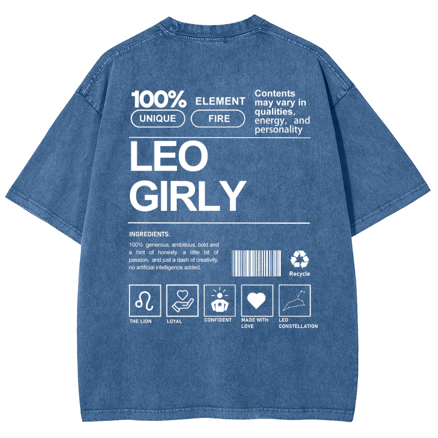 Leo Girly Unisex Fit Washed Oversized T-Shirt
